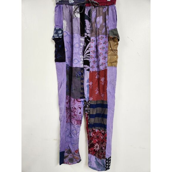 Ananta Patchwork Floral Multicolor Made in India Kantha Pull On Pants One Size - Picture 3 of 7